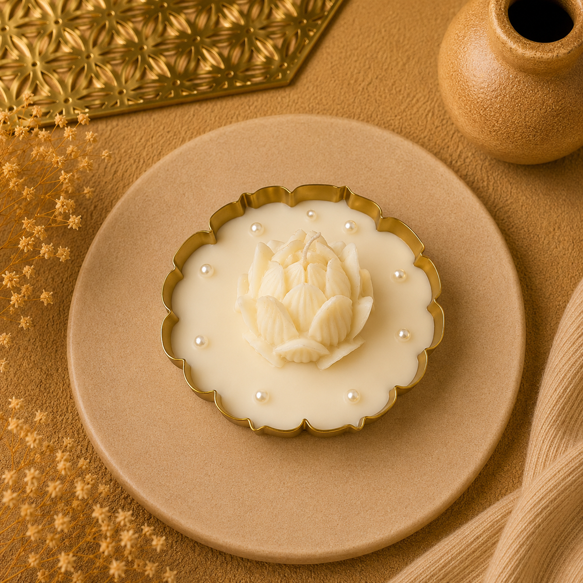 5.5 Inch Lotus Sculpture Urli Candle