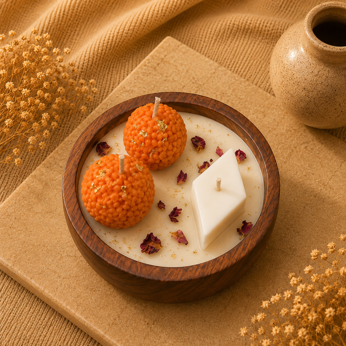 Wooden Bowl Mithai Candle