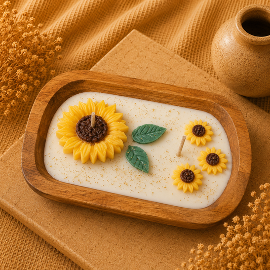 Wooden Boat Sunflower Candle