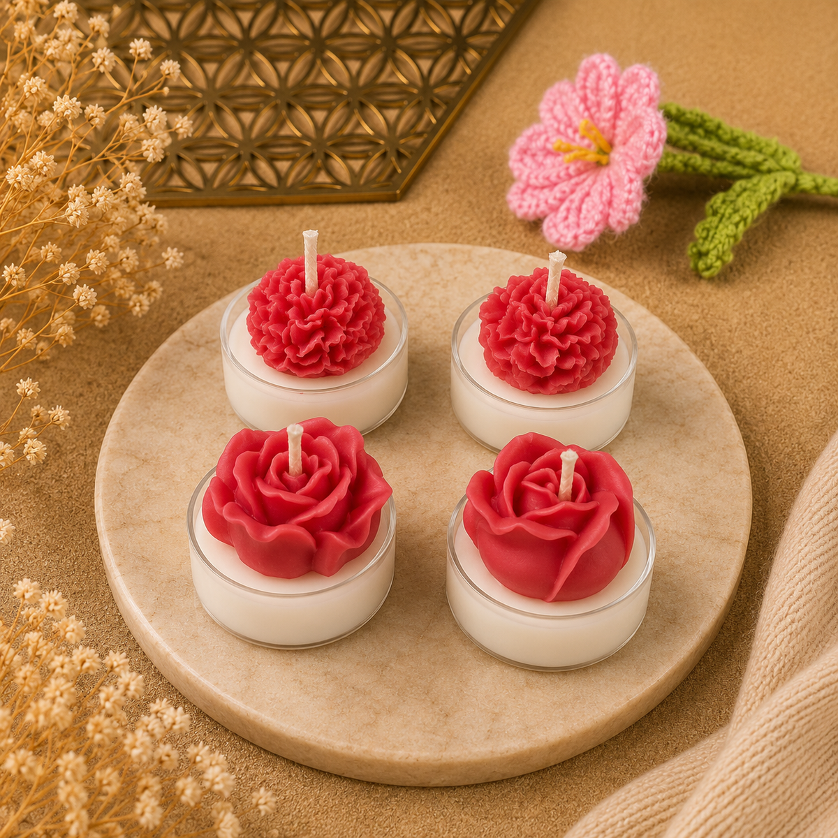 Circle Tea Light Flower Candle